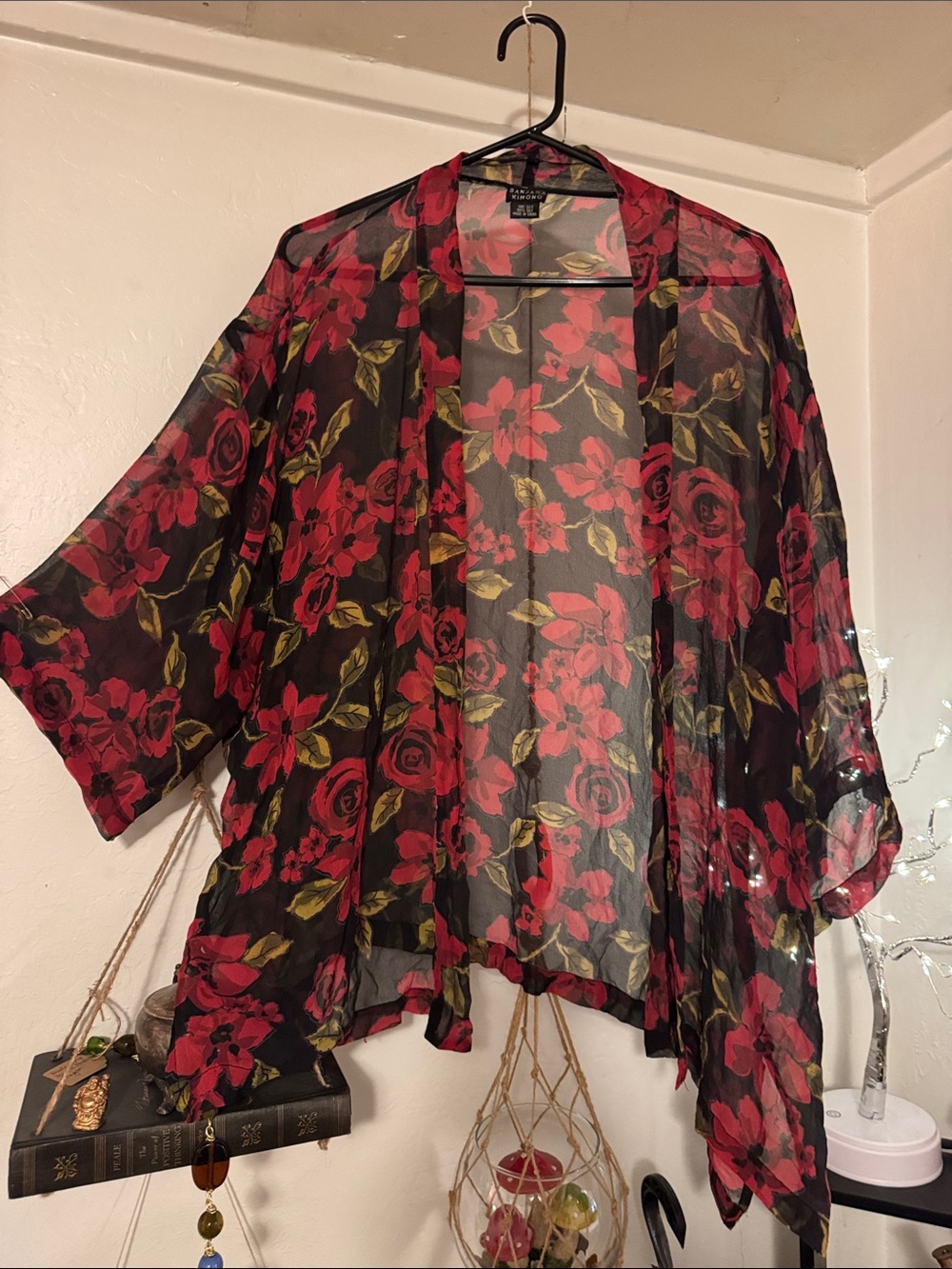 Banjara Floral sheer Kimono Jacket - Red/Gold